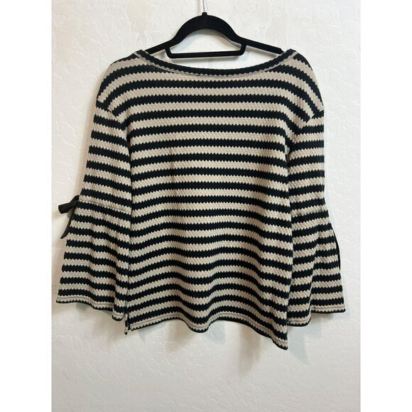 Sanctuary Sz Small Elbow Tie Detail Beige Black Striped 3/4 Length Bell Sleeves - Picture 5 of 6